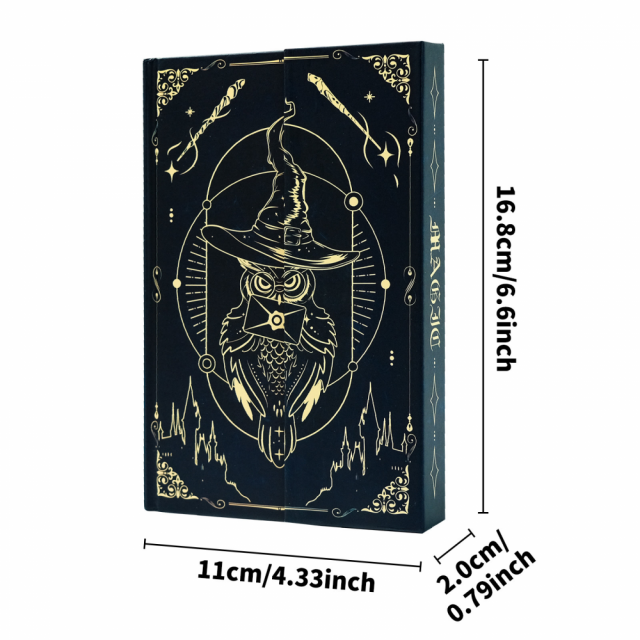 魔法帽信封貓頭鷹記事本-高質感、魔法風格，三折式硬殼，精裝筆記本/手帳本/記事本