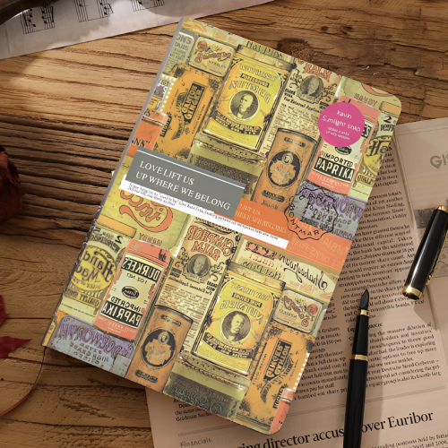 A5復古拼貼風，硬殼高質感筆記本(記憶收藏封面)-手帳本、素材本、硬殼精裝本記事本、內頁牛皮紙與道林紙穿插