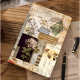 A5復古拼貼風，硬殼高質感筆記本(繁花郵戳封面)-手帳本、素材本、硬殼精裝本記事本、內頁牛皮紙與道林紙穿插