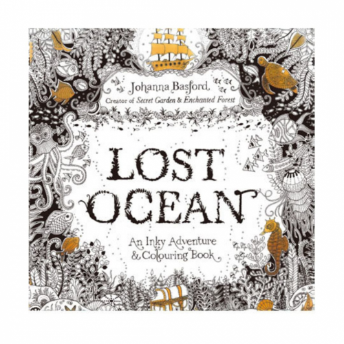 英文版《失落的海洋》著色本24頁-輕薄小本好攜帶長寬18.5cm，療癒、紓壓、靜心