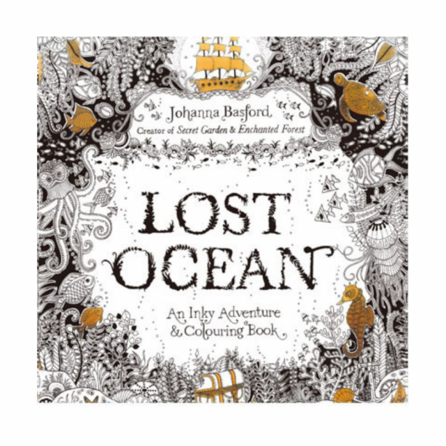 英文版《失落的海洋》著色本24頁-輕薄小本好攜帶長寬18.5cm，療癒、紓壓、靜心