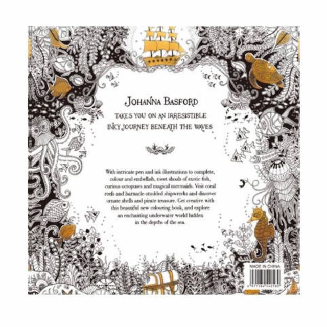 英文版《失落的海洋》著色本24頁-輕薄小本好攜帶長寬18.5cm，療癒、紓壓、靜心