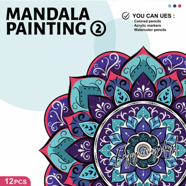 【曼陀羅療癒著色本2】25x25公分｜全套12張圖卡，放鬆、專注、讓心靜下來的藝術冥想