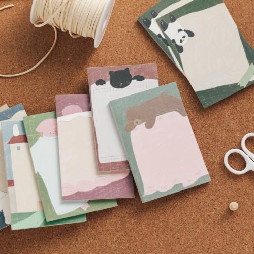 《悠閒的一天_可愛動物》便條紙 便籤50張/共八款，貓、狗、豬、熊、貓、棕熊、小鳥、大象、兔子可挑選8x12cm