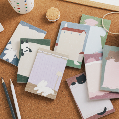 《悠閒的一天_可愛動物》便條紙 便籤50張/共八款，貓、狗、豬、熊、貓、棕熊、小鳥、大象、兔子可挑選8x12cm