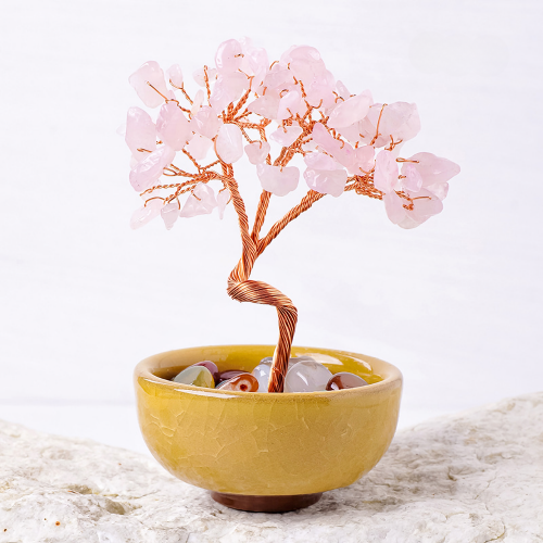 水晶樹盆栽-粉晶 好人緣 招桃花 發財樹、生命樹、許願樹、聚寶盆 天然水晶+瑪瑙滾石 手工製作 提升運勢 辦公小物
