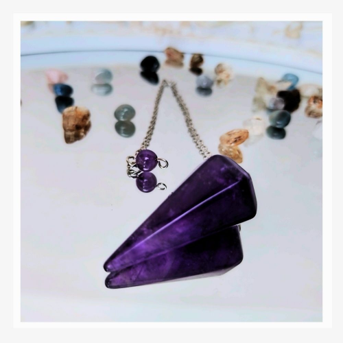 《紫水晶-水晶礦石靈擺》 | 六面體錐形靈擺 ✦ 能量療癒 × 淨化 × 占卜 × 探測 ✦ 你的魔法能量工具