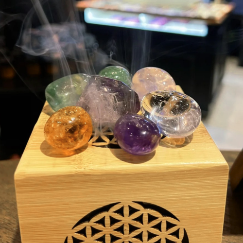 生命之花淨化香薰盒-A款 可香燻手串/原礦 可燃燒塔香/環香/香粉/鼠尾草 附防火棉 木質香爐 木質香盒