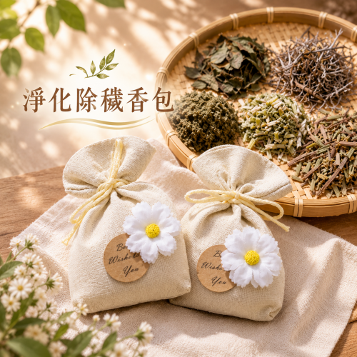 手工淨化除穢香包｜艾草・抹草・芙蓉葉・檸檬草・茶葉梗｜內藏茶晶・空間淨化・隨身守護