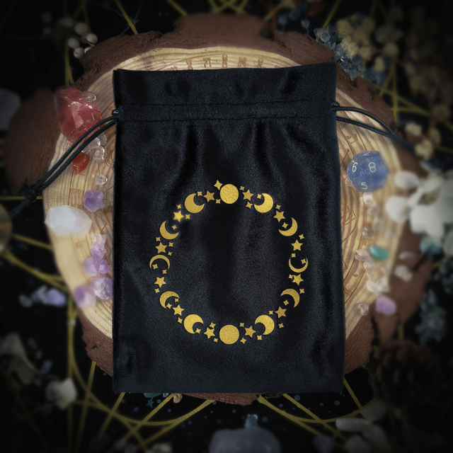 塔羅牌收納袋-環形星月 ２色可選 塔羅袋 絨布袋 束口袋 神諭卡收納袋