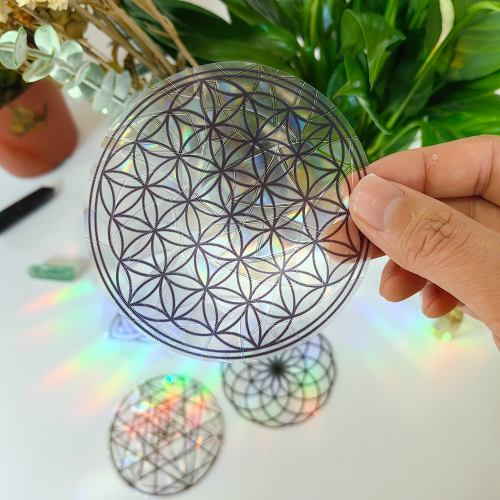 5種神祕符號炫彩靜電窗貼 12cm 生命之花 大天使麥達昶 凱爾特三角 玻璃裝飾 七彩折射 重複使用 適用窗戶/玻璃門